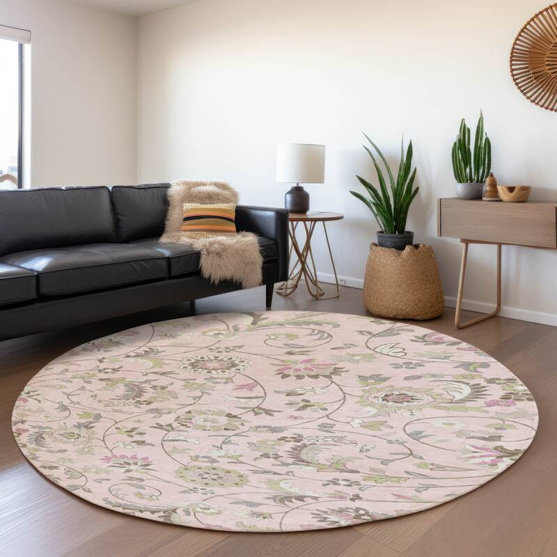 Premium Washable Super Soft Traditional Evie Mayfield Rug - Pink - 8' x 8'