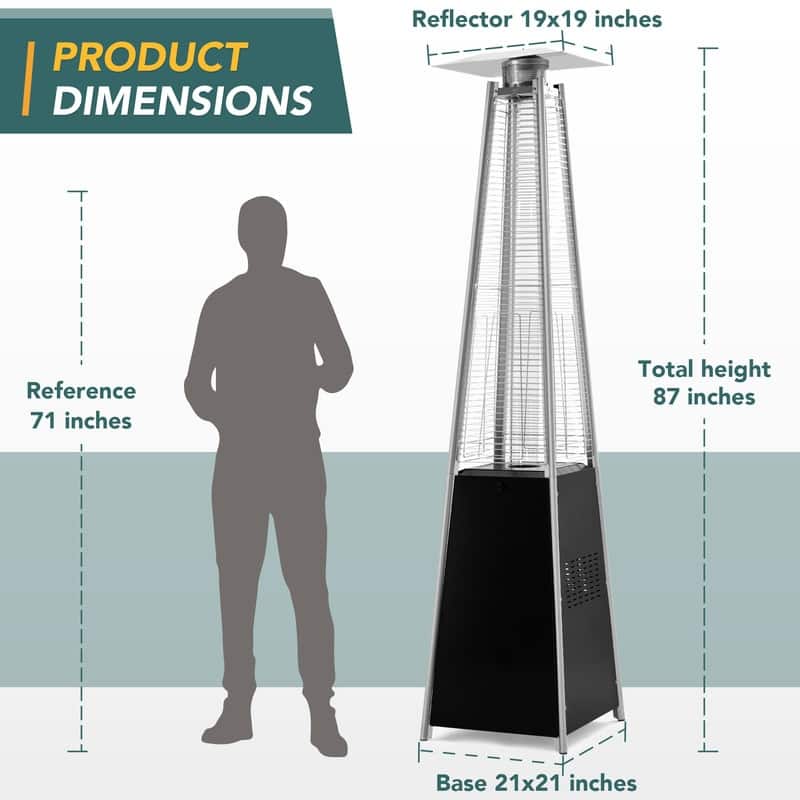 Pamapic 42,000 BTU Outdoor Pyramid Flame Patio Heater with Cover, Wheels
