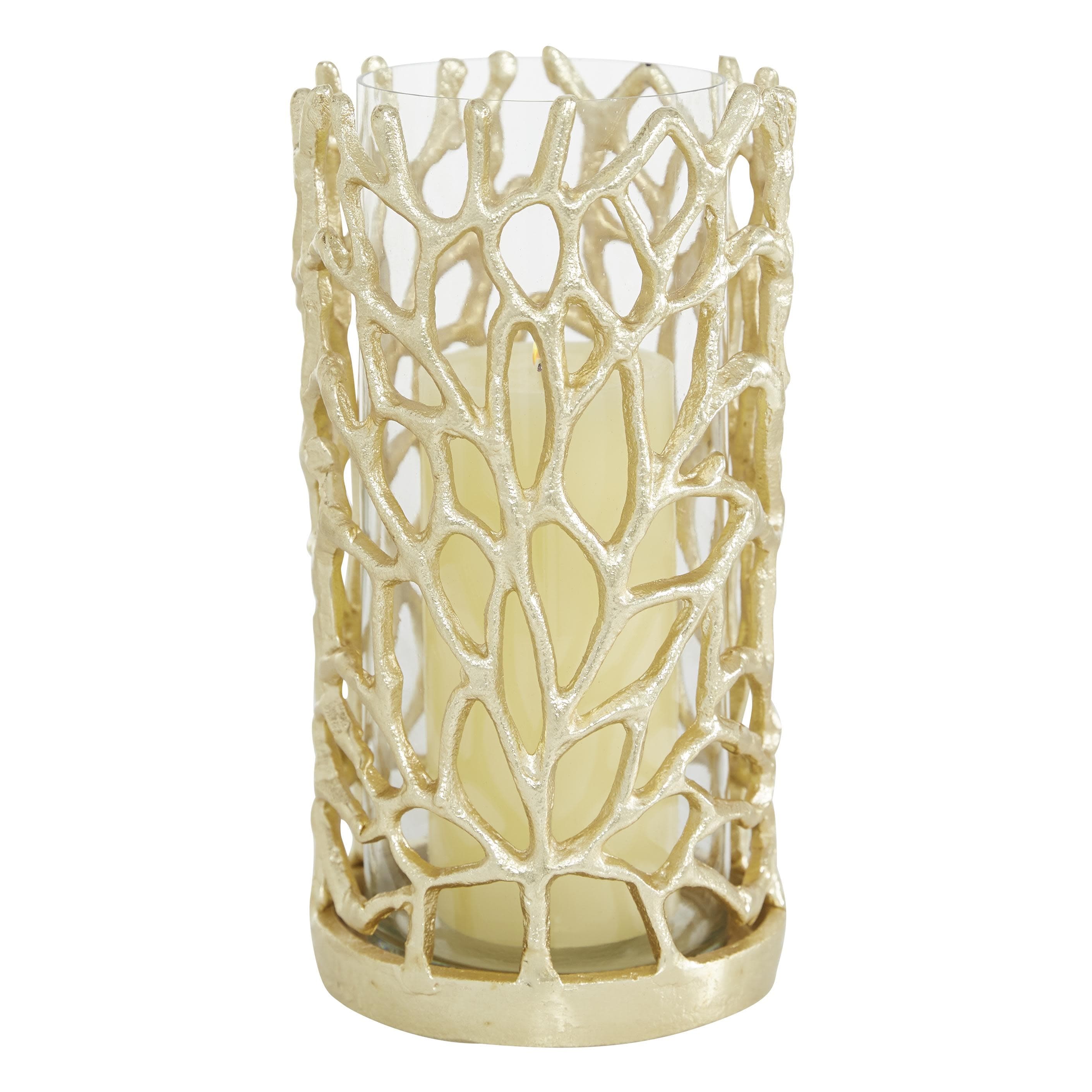 Roche River Decor - Aluminum Metal Coral Decorative Candle Lantern - Gold