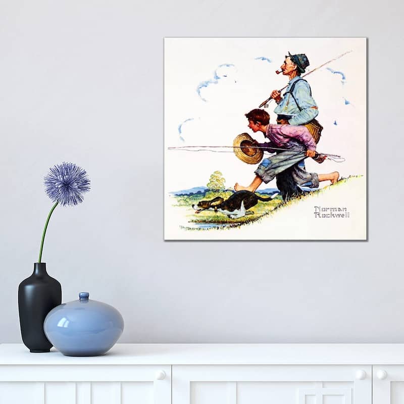 iCanvas "Grandpa and Me - Fishing" by Norman Rockwell Canvas Print - 18x18x1.5