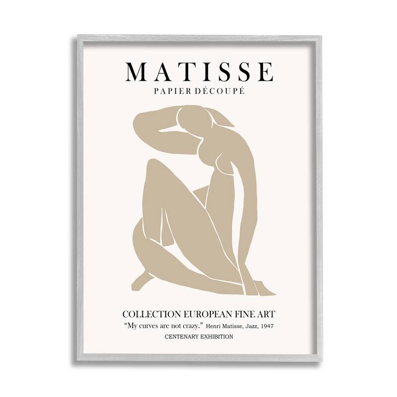 Stupell Neutral Silhouette Modern Woman Matisse Exhibition Text Framed Wall Art - Tan