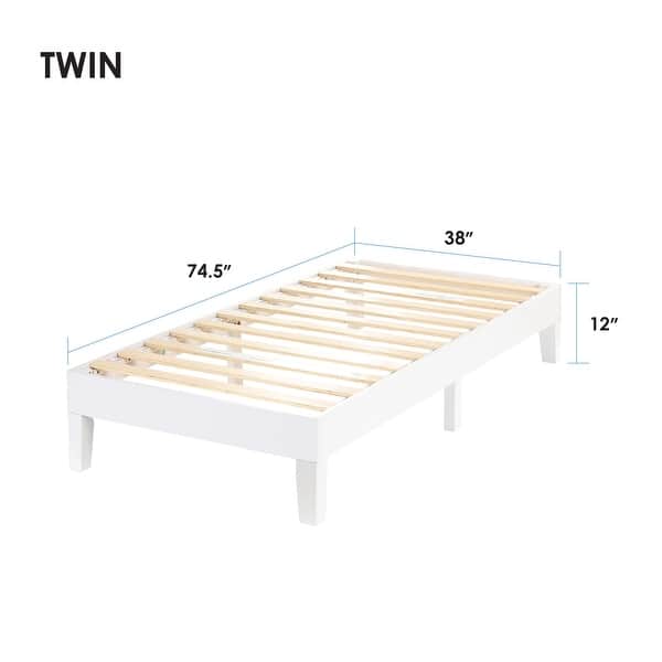 dimension image slide 7 of 8, Grand Solid Wood 12-inch Platform Bed Frame by Crown Comfort