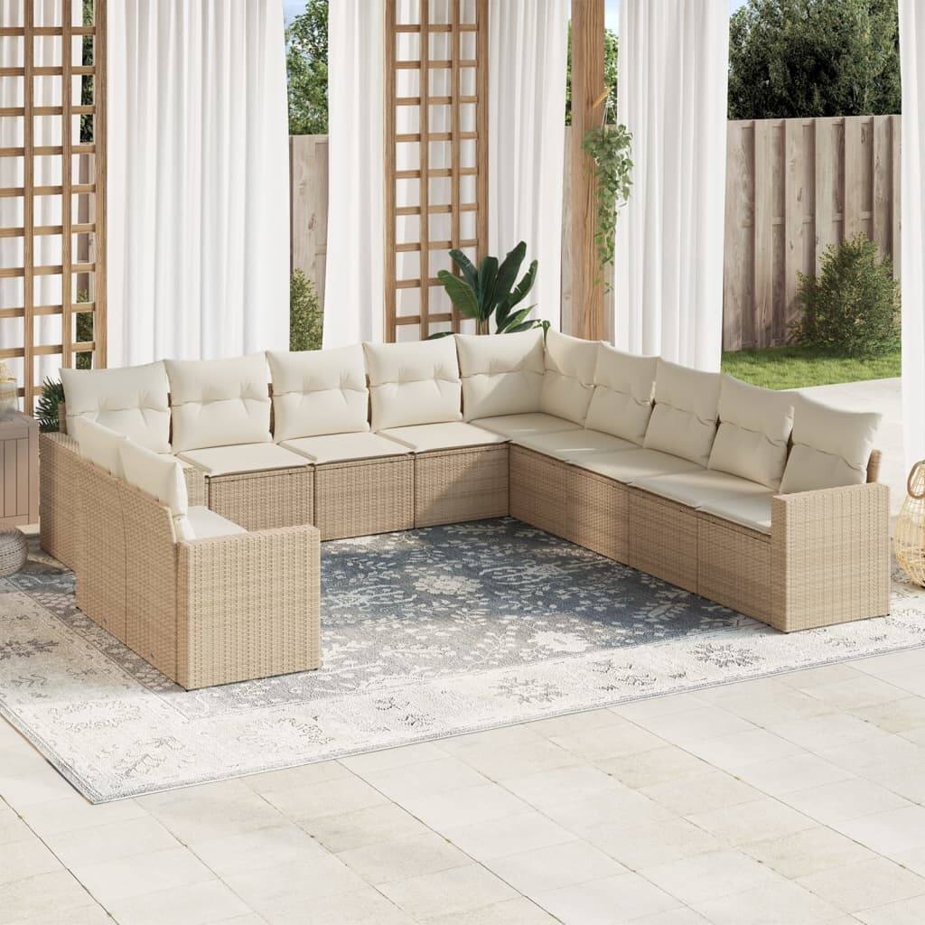vidaXL Garden Sofa Set Beige PE rattan, powder-coated steel, 100% polyester - 24.4 x 25.8 x 27.2