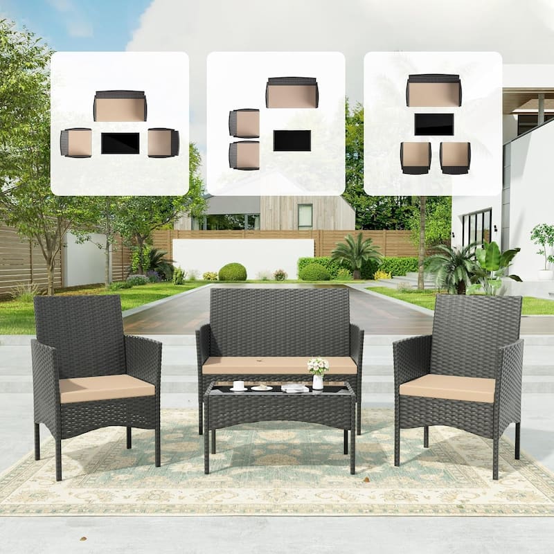 4-pieces Patio Furniture Set, Outdoor Conversation Set with Coffee Table.