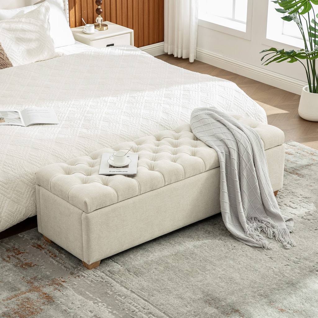 60.2" Chenille Upholstered Storage Bench with Flip-Top & Soft-Close Hinges