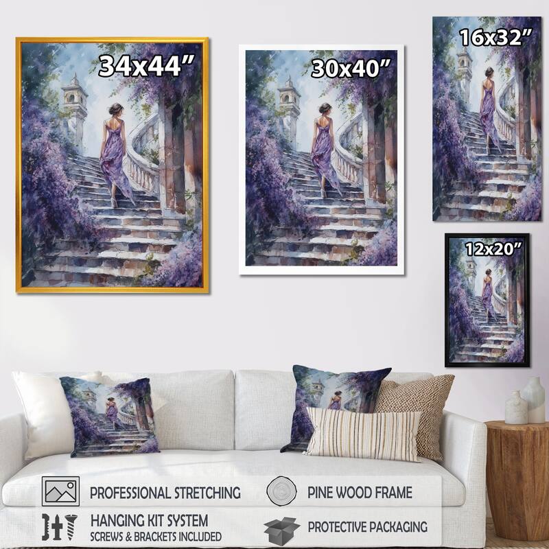 Designart "Fashionable Girl Modeling I" Woman Romantic Framed Wall Art For Living Room