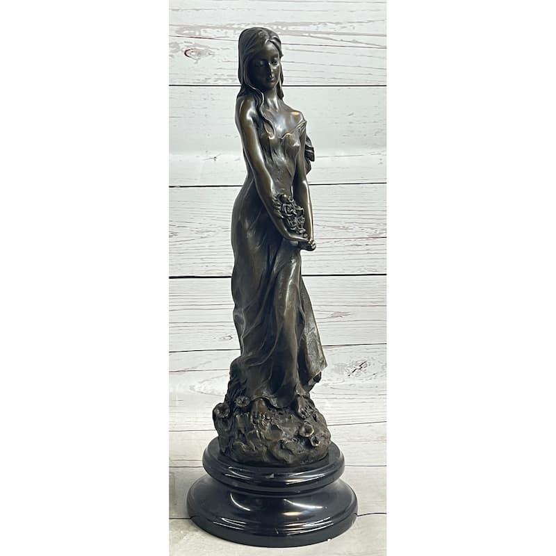 Signed Original French Milo Bridal Gift Bride With Bouquet Of Flower Bronze Figure
