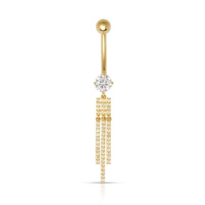 Curata Solid 10k Yellow Gold 14G Tassel Triple Bar Drop Simulated Diamond CZ Belly Ring (6mm x 45mm)