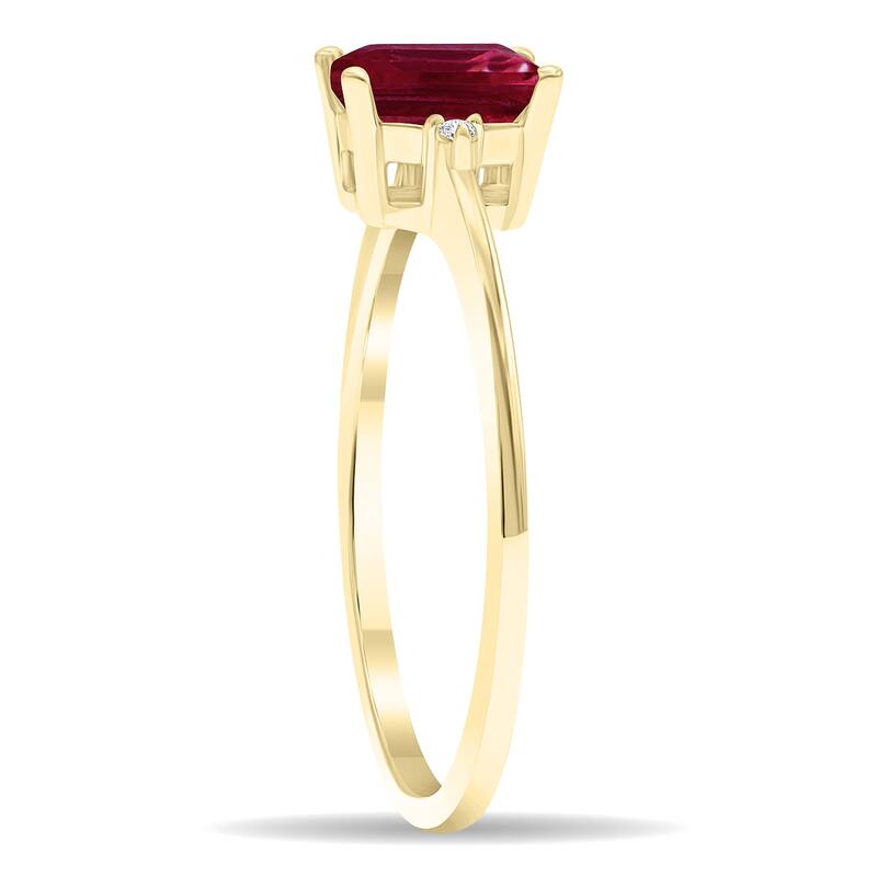 Women's Emerald Cut Ruby and Diamond Classic Band in 10K Yellow Gold