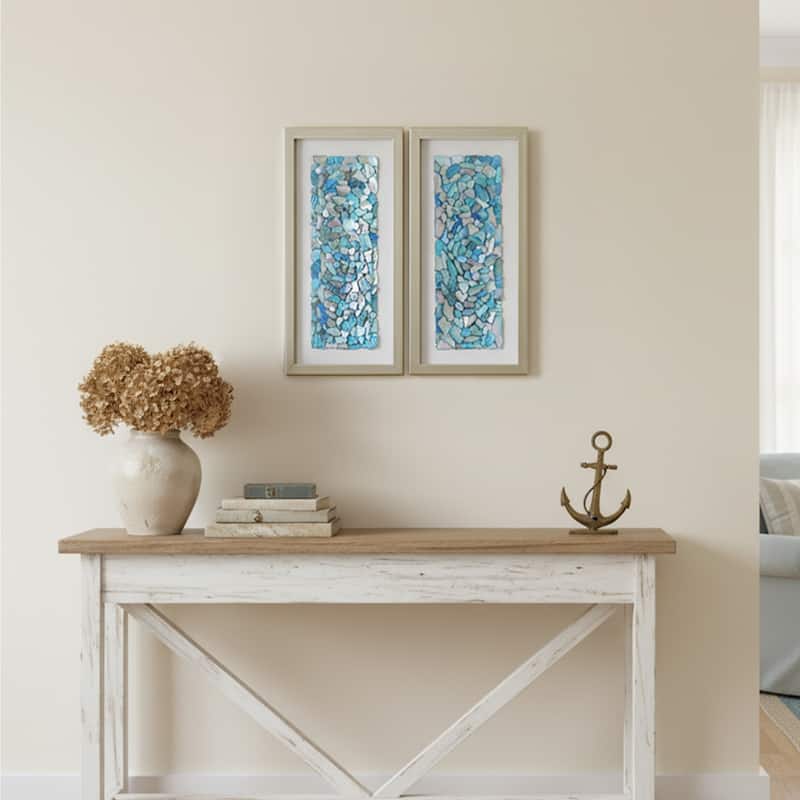 American Art Decor 2-Piece Coastal Seashell & Sea Glass Shadowbox Framed Wall Art Set