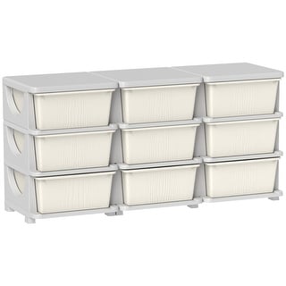 Qaba 3 Tier Kids Storage Unit, 9 Drawer Chest Toy Organizer Plastic Bins for Kids Bedroom Nursery Kindergarten