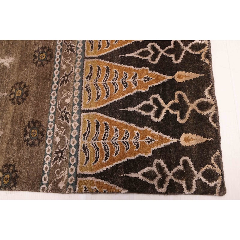 ECARPETGALLERY Hand-knotted Mirzapur Charcoal Silk, Wool Rug - 9'7 x 13'8