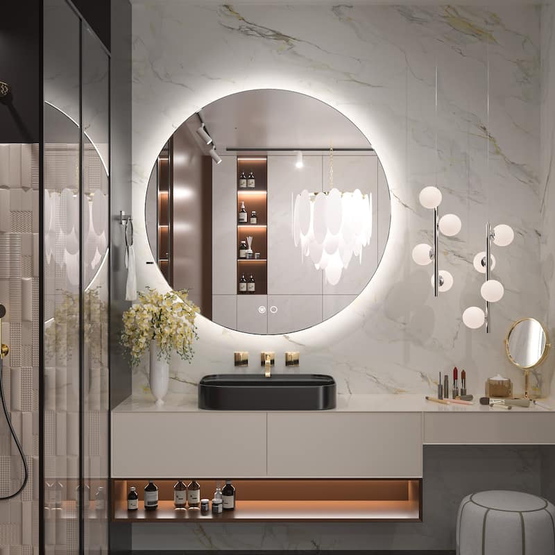 KEONJINN Round LED Backlit Bathroom Vanity Wall Mirror 3 Colors, Anti-fog