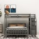 preview thumbnail 2 of 7, Twin Over Full Bunk Bed, Wood L-Shaped Bunk Beds with Storage Stairs,Bunk Bed Frame with Guardrails and Ladder,Gray