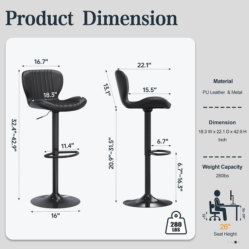 Futzca Swivel Bar Stools Set, 360 Degree Rotating Bar Stool with Adjustable Height, Set of 2