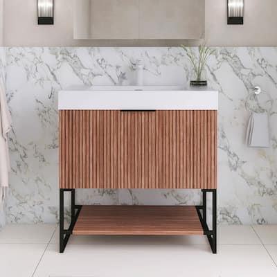 Freestanding Bathroom Vanity with White Integrated Solid Surface Sink