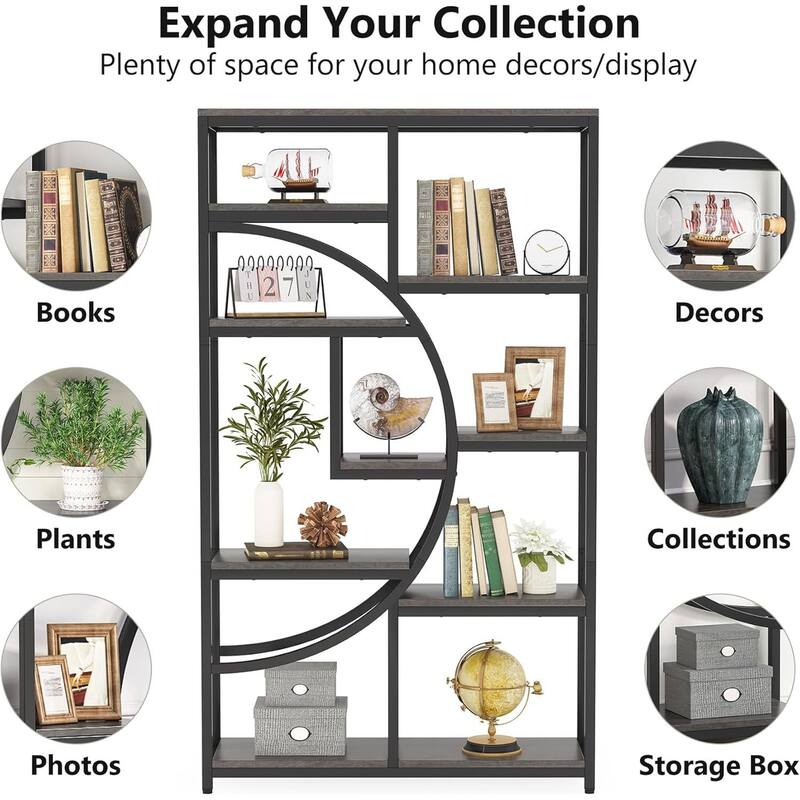 9-Shelf Half-Moon Bookcase