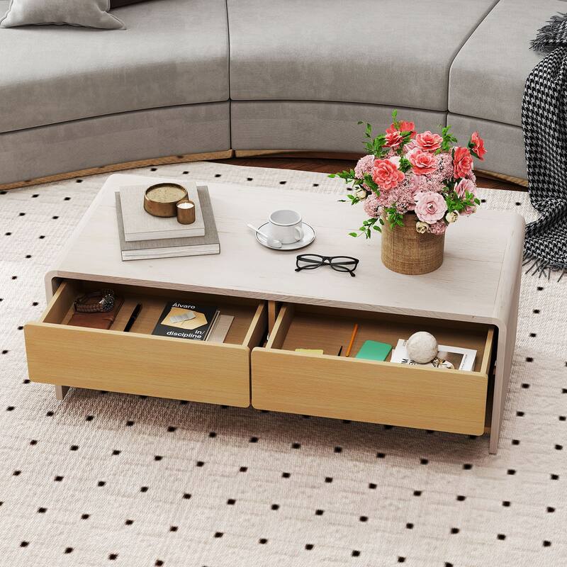 Gymax Home Coffee Table w/ 2 Drawers & 2 Storage Shelf Rectangle Table