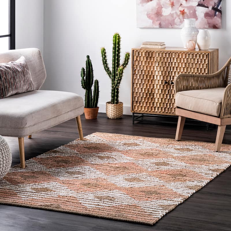 Nuloom Hand Braided Marla Denim And Jute Diamonds Area Rug - 3' x 5' - Pink - Runner