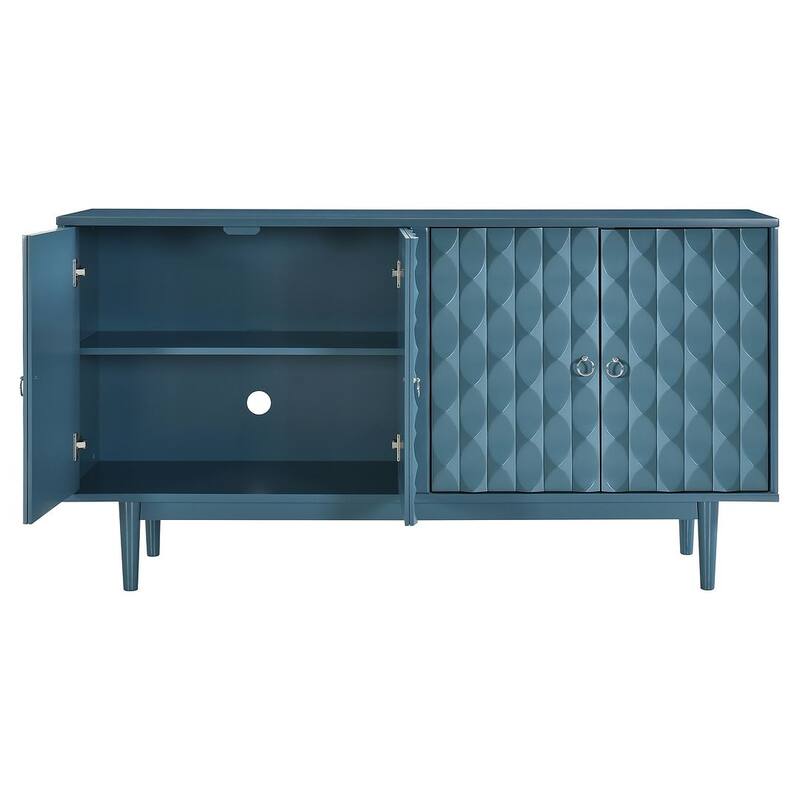 60" Modern 4-Door with Convex Pattern Doors and Silver Handles Buffet/Sideboard