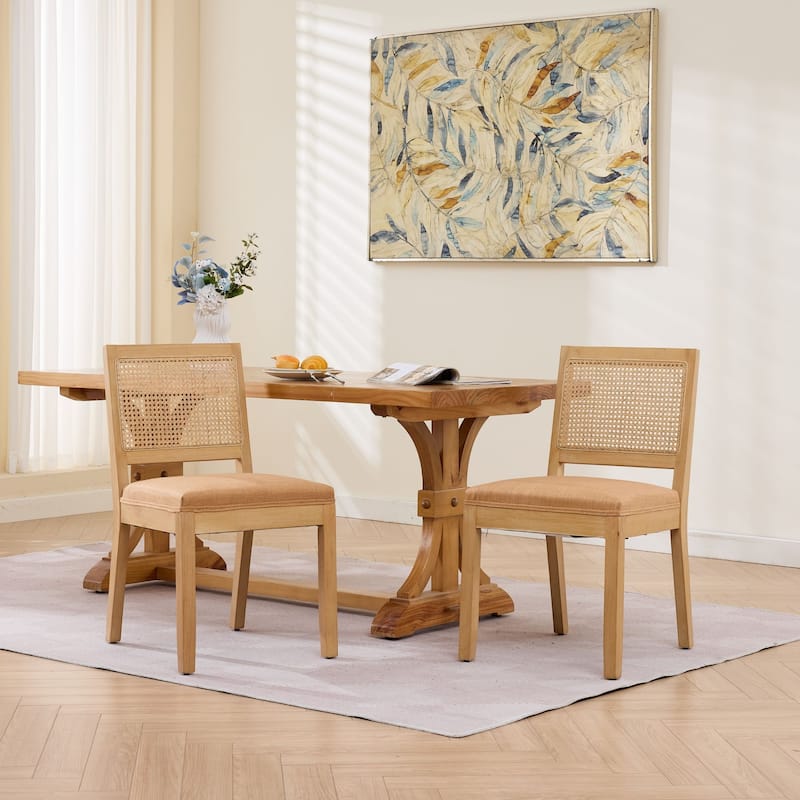 Farmhouse Rattan Dining Chairs Set of 2,Kitchen & Dining Room Chairs, Cane Upholstered Kitchen Side Chair with Hardwood Frame