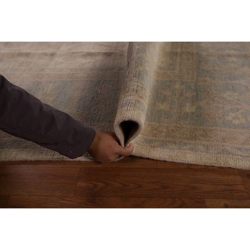 Vegetable Dye Oushak Turkish Area Rug Hand-Knotted Beige Wool Carpet - 9'1" x 11'5"
