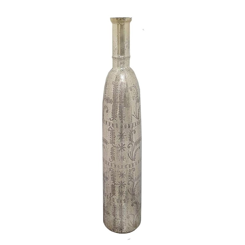 35" Silver Floral Glass Cylinder Floor Vase - 11.40
