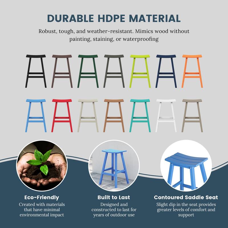 Laguna Hdpe All Weather Outdoor Patio 29" Saddle Seat Bar Stool (Set Of 3)