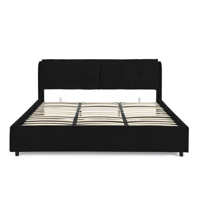 Roomfitters Queen/King Storage Upholstered Hydraulic Platform Bed with Integrated Headboard, Chenille Fabric