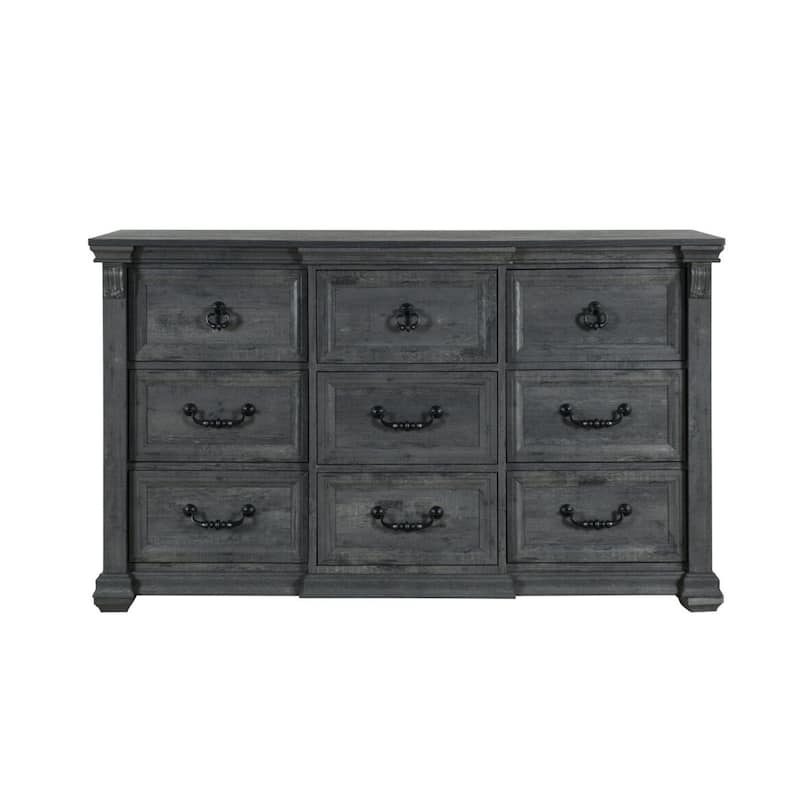 HomeRoots 64" Gray Wood Nine Drawer Triple Dresser
