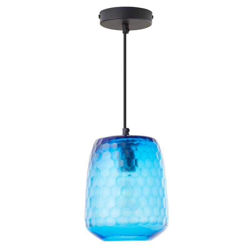 Beverly River of Goods Black Metal and Blue Hand-Blown Glass Globe 7-Inch Pendant Light with Adjustable Hanging Cord