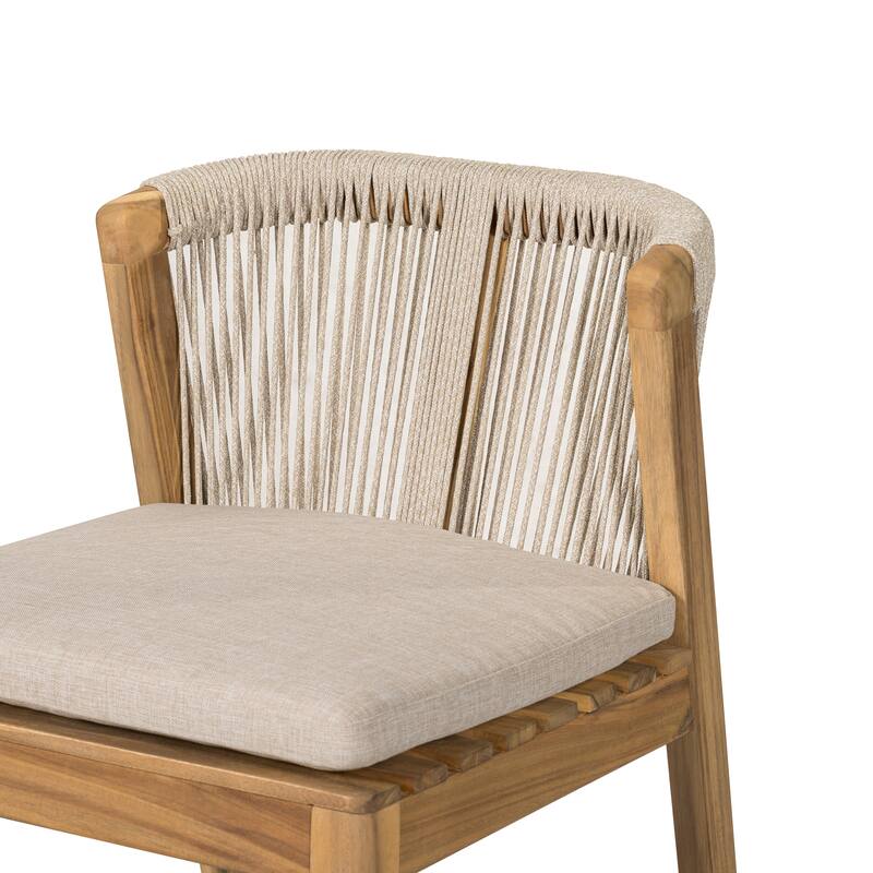 Christopher Knight Home - Louie Outdoor Charm Acacia Wood Rope-Weave Barstool Set with Cushions