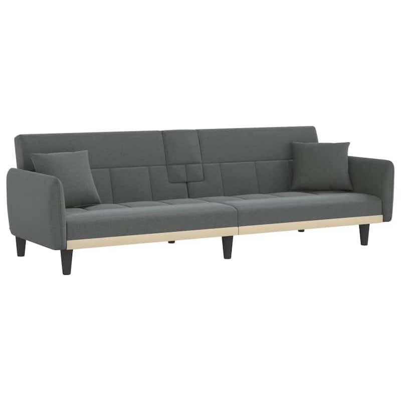 vidaXL Sofa Bed with Cup Holders Black Fabric - 86.6" x 35" x 27.6"