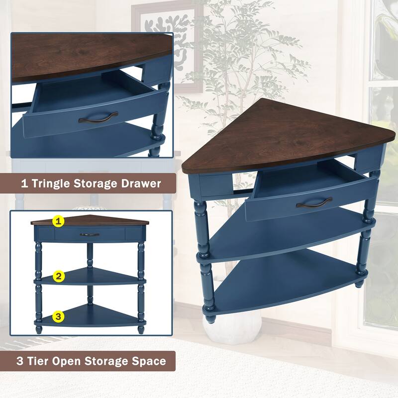 Retro 33.8" Small Triangle Corner Table for Small Spaces