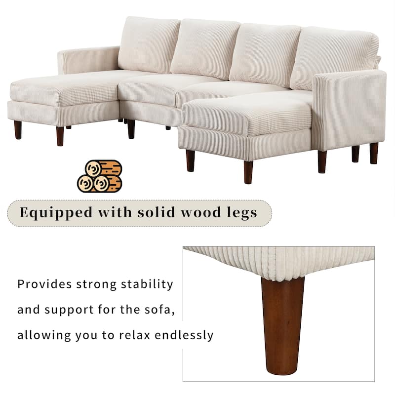 Beige 103'' Versatile U-Shaped 4-Seater Sectional Sofa with 2 Chaise Lounges, Solid Wood Legs, and Ample Space