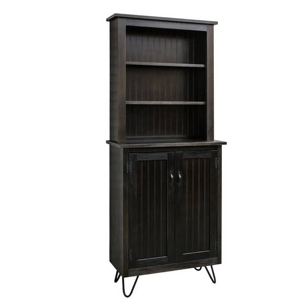 slide 2 of 31, 78-inch Tall Lodge Style China Cabinet with 3 Display Shelves, 2 Doors, and 4 Legs Espresso Top & Base