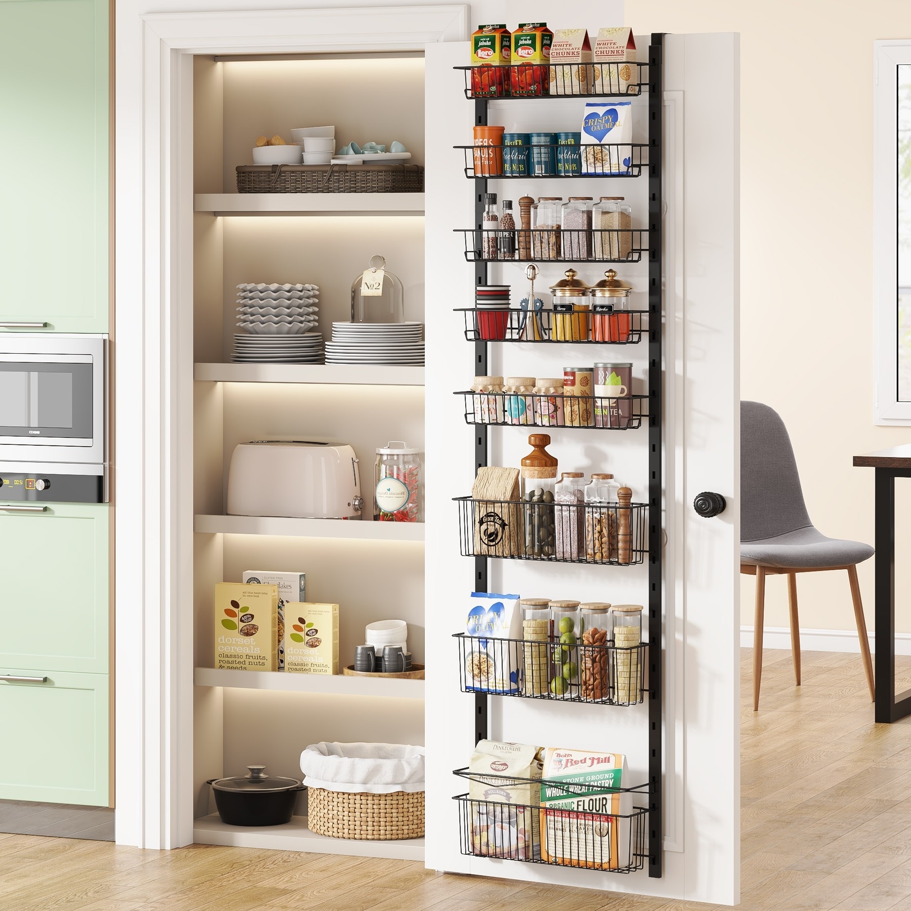 8 Tier Over the Door Pantry Organizer Adjustable Pantry Door Rack