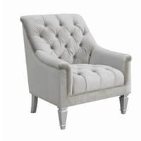 Velvet Upholstered Chair with Rhinestone Button Tufting, Gray - Bed ...