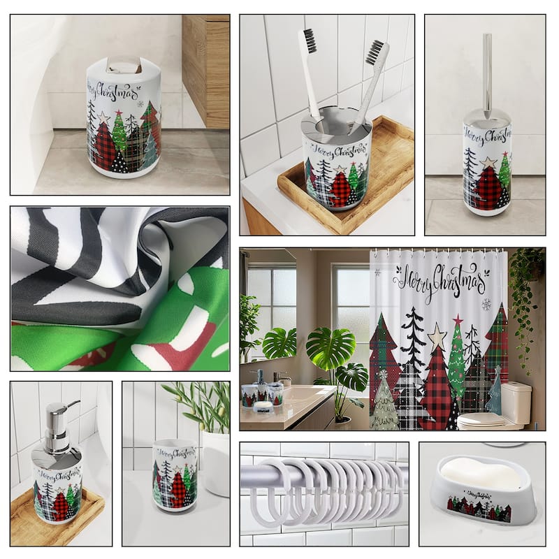 Empyrean Christmas Bathroom Set - Holiday Shower Curtain & Accessories with Soap Dispenser, Toilet Brush & Trash Can