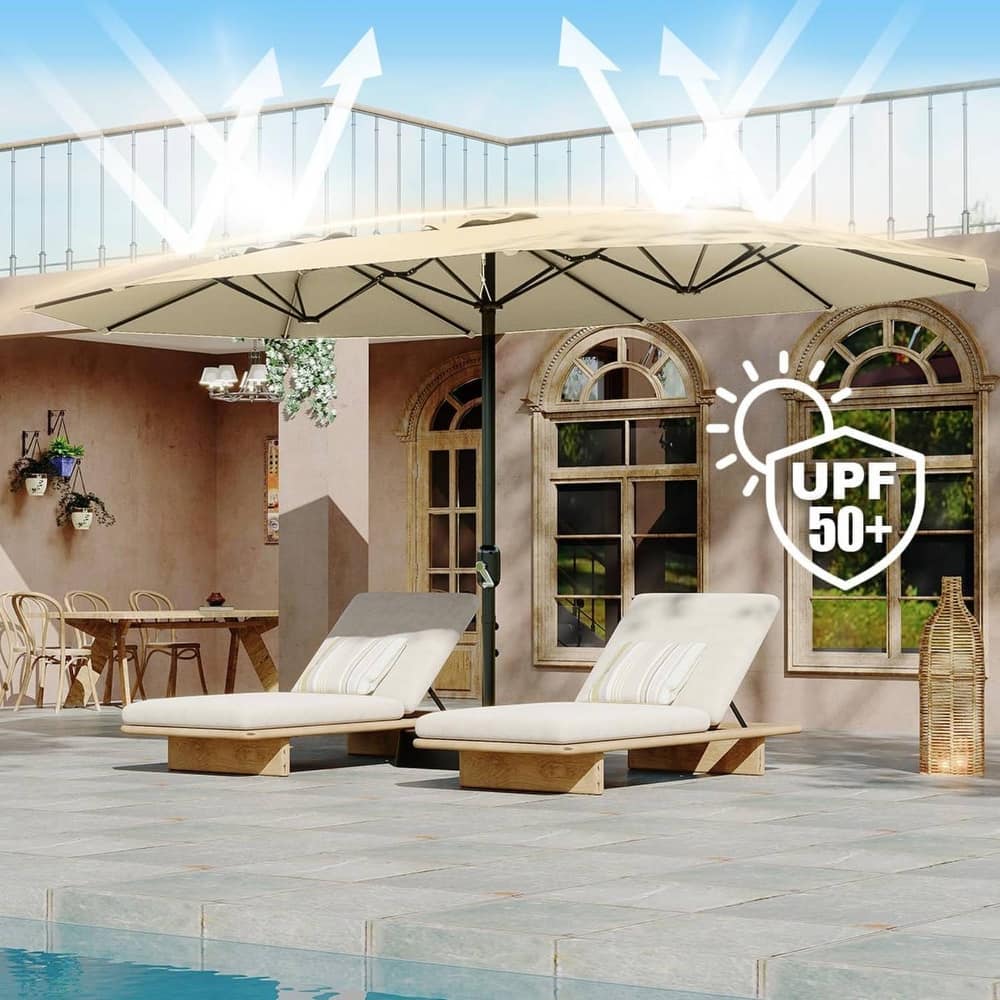 15FT Double-Sided Patio Umbrella with Base Included for Pool Lawn Garden