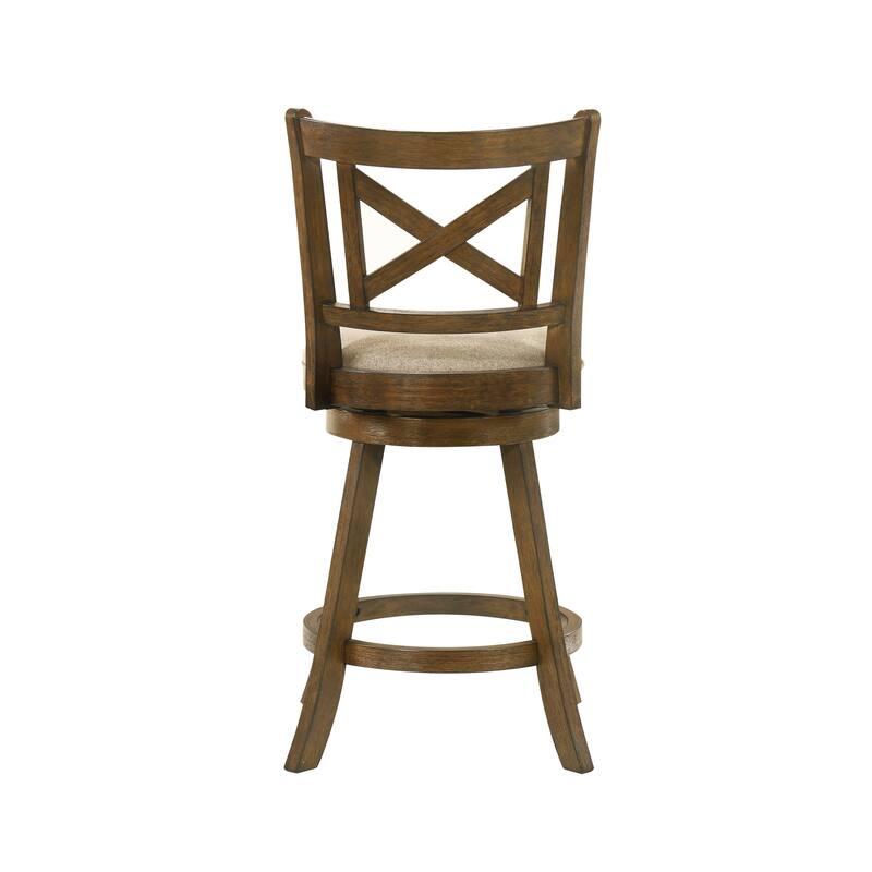 Kodi Modern Farmhouse Swivel Wood Counter Height Kitchen Bar Stool in Sepia Brown Finish with Fabric Upholstered Seat