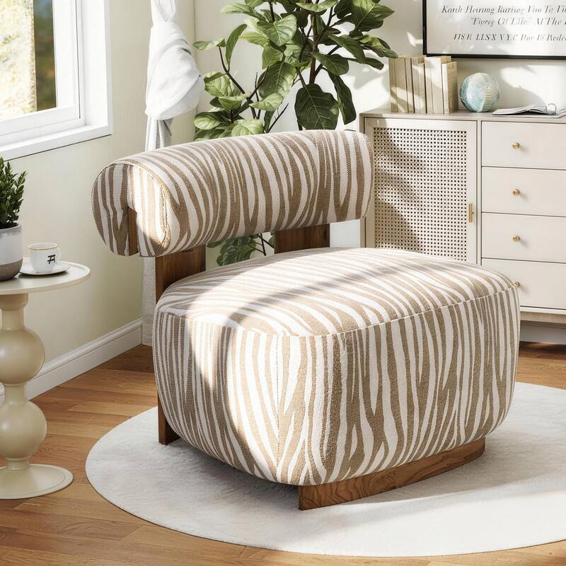 Rossetta Zebra-Striped Chenille Fabic Low Cylindrical Backrest Armchair with High-Quality Foam Cushion