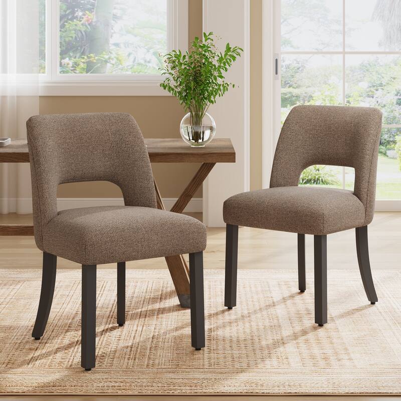 Set of 2/4/6 Modern Fabric Upholstered Dining Room Chair Kitchen Chairs with Wood legs - Set of 2 - Brown