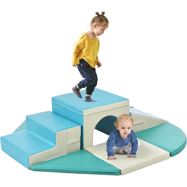 slide 2 of 6, Soft Climb and Crawl Foam Playset 9 in 1, Safe Soft Foam Nugget Block - Blue Blue
