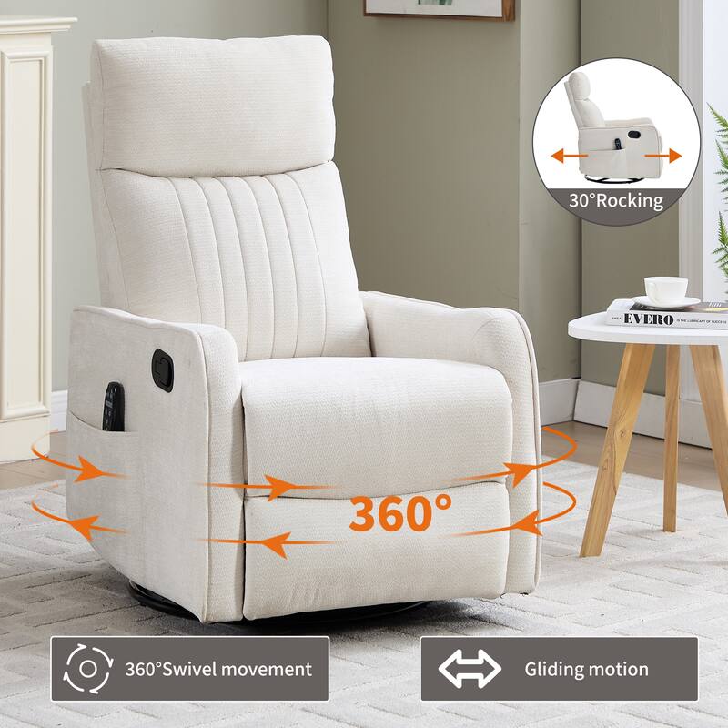Fabric Recliner Chair with Massage Heat Rocker and 360 Degree Swivel