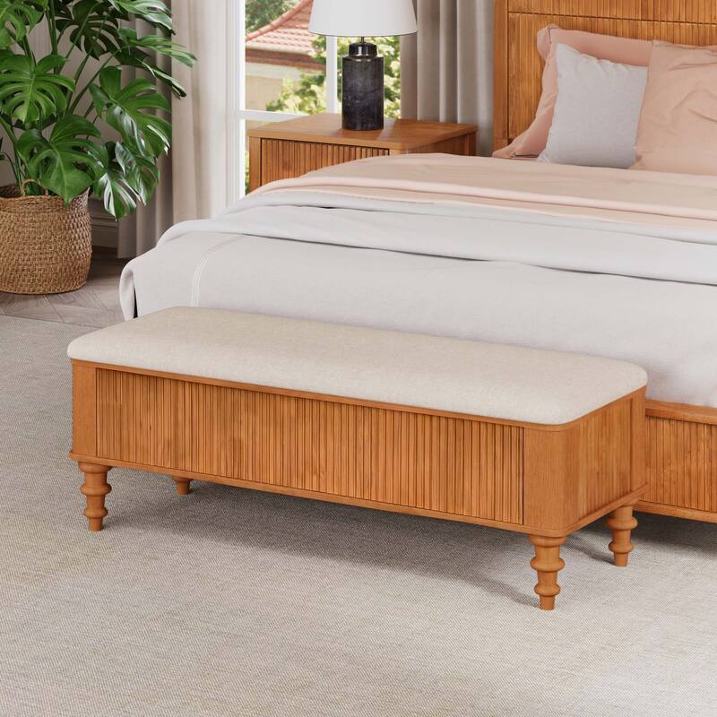 Bedroom Set with Wooden Platform Bed and Nightstands - Natural(Only 1 Benches) - Twin - 1 Piece