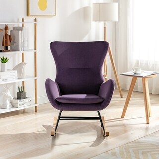 Velvet Fabric Padded Seat Rocking Chair With High Backrest And Armrests ...