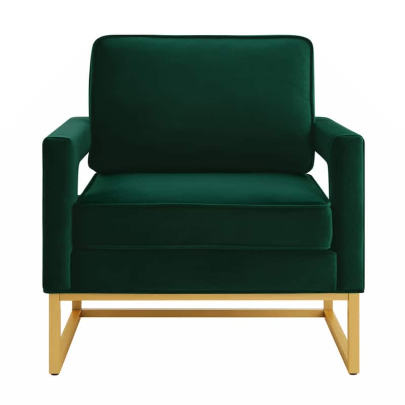 Modern Style Accent Chair with Gold Metal Base , Velvet Upholstered Leisure Chair with Open Armrest, Armchair