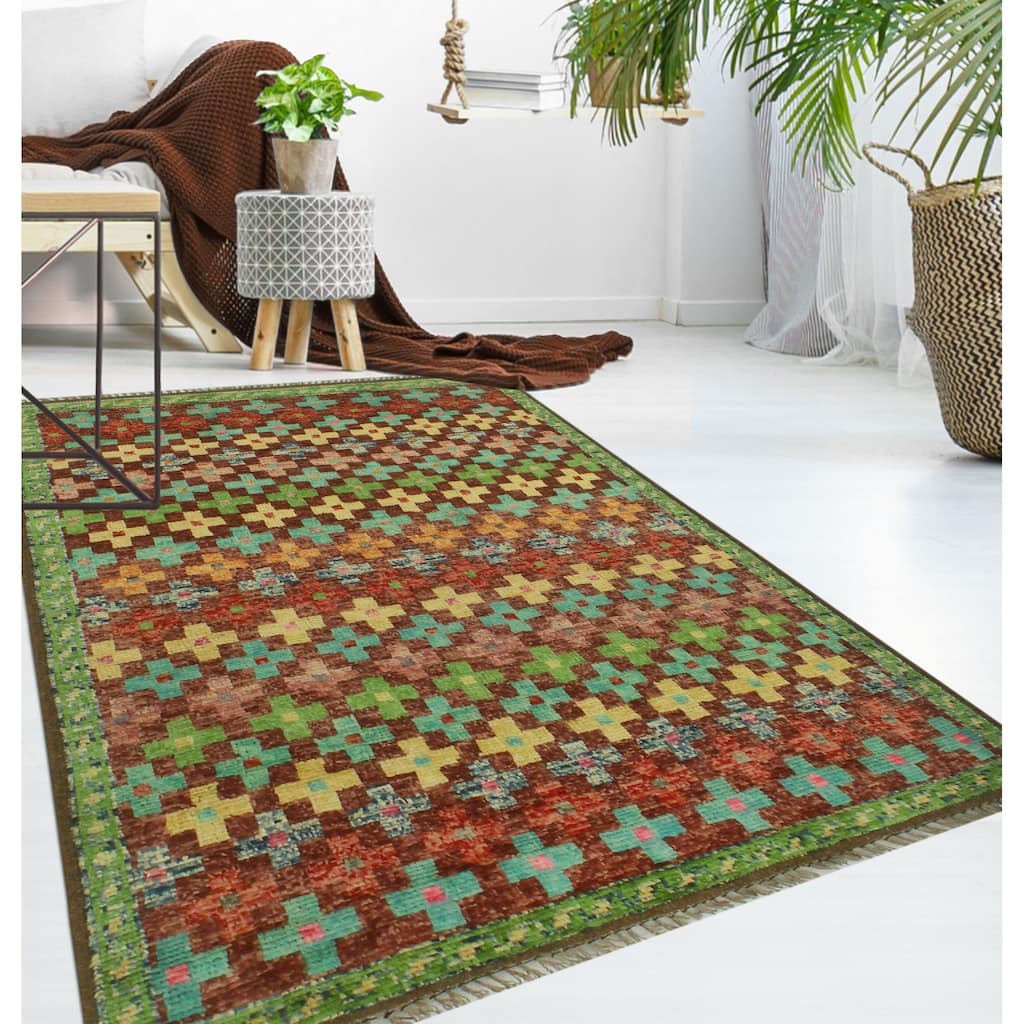 Noori Rug Balochi Brett Burgundy/Lt. Blue Rug - 3'3" x 4'10"