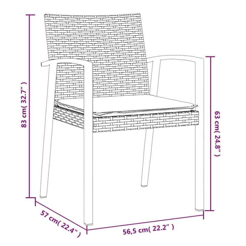 vidaXL Patio Chairs with Cushions 2 pcs Brown 22.2"x22.4"x32.7" Poly Rattan